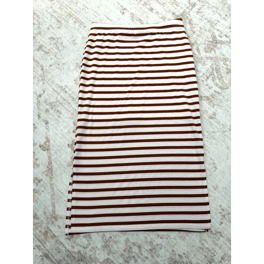 Emery Rose Brown White Striped Stretch Bodycon Midi Skirt Women's L